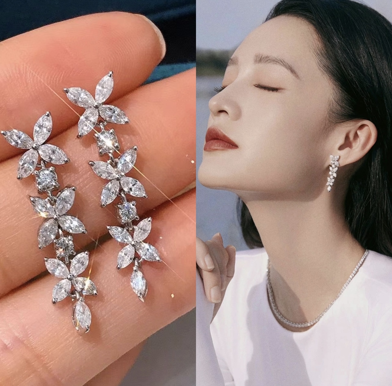 【Tiffany*帝芙尼最新款🆕🆕银色满钻流苏蝴蝶耳钉】一致官网黄铜材质，非常的上镜‼️设计很特别值得入