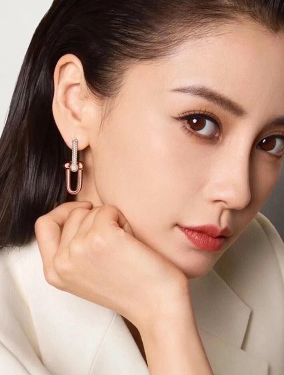 【Tiffany*帝芙尼最新款🆕🆕玫瑰金镶钻马蹄耳钉】一致官网黄铜材质，非常的上镜‼️设计很特别值得入手