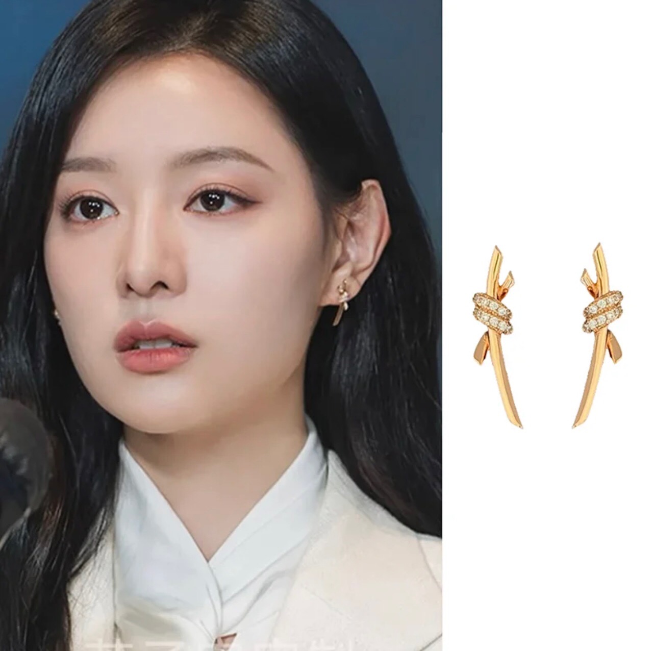 【Tiffany*帝芙尼最新款🆕🆕金色镶钻绳结耳钉】一致官网黄铜材质，非常的上镜‼️设计很特别值得入手。