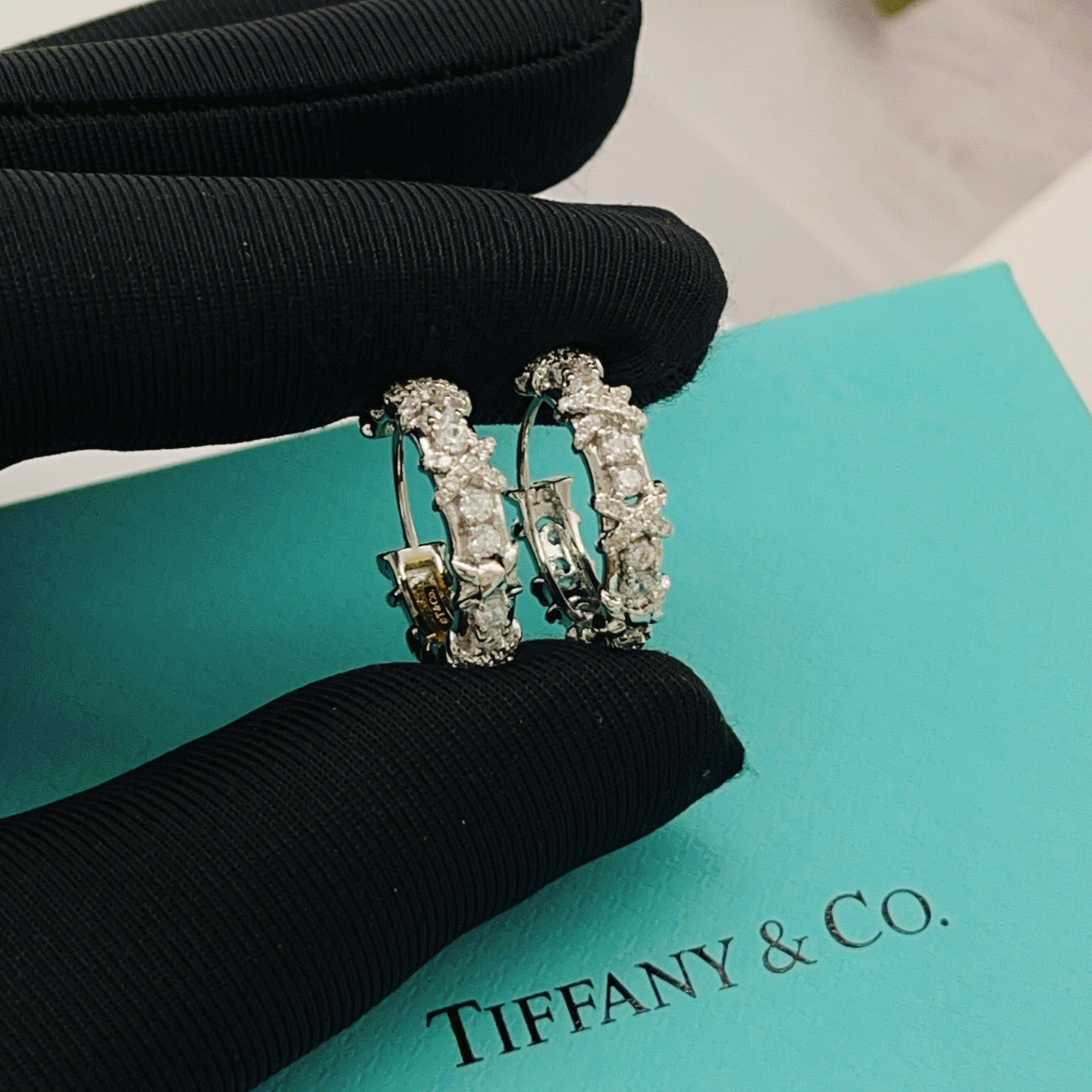 【Tiffany*帝芙尼最新款🆕🆕银色满钻圆形X耳钉】一致官网黄铜材质，非常的上镜‼️设计很特别值得入手