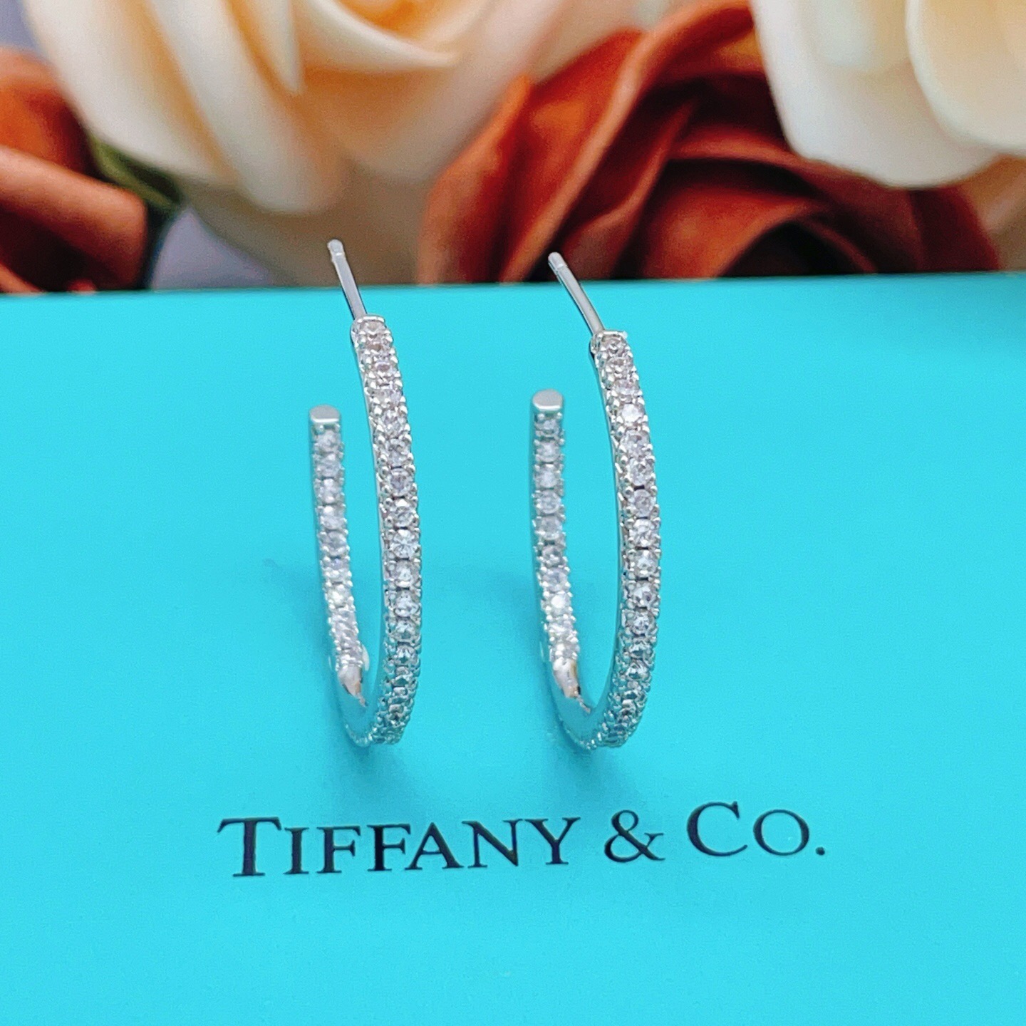 【Tiffany*帝芙尼最新款🆕🆕银色满钻半圆耳钉】一致官网黄铜材质，非常的上镜‼️设计很特别值得入手。