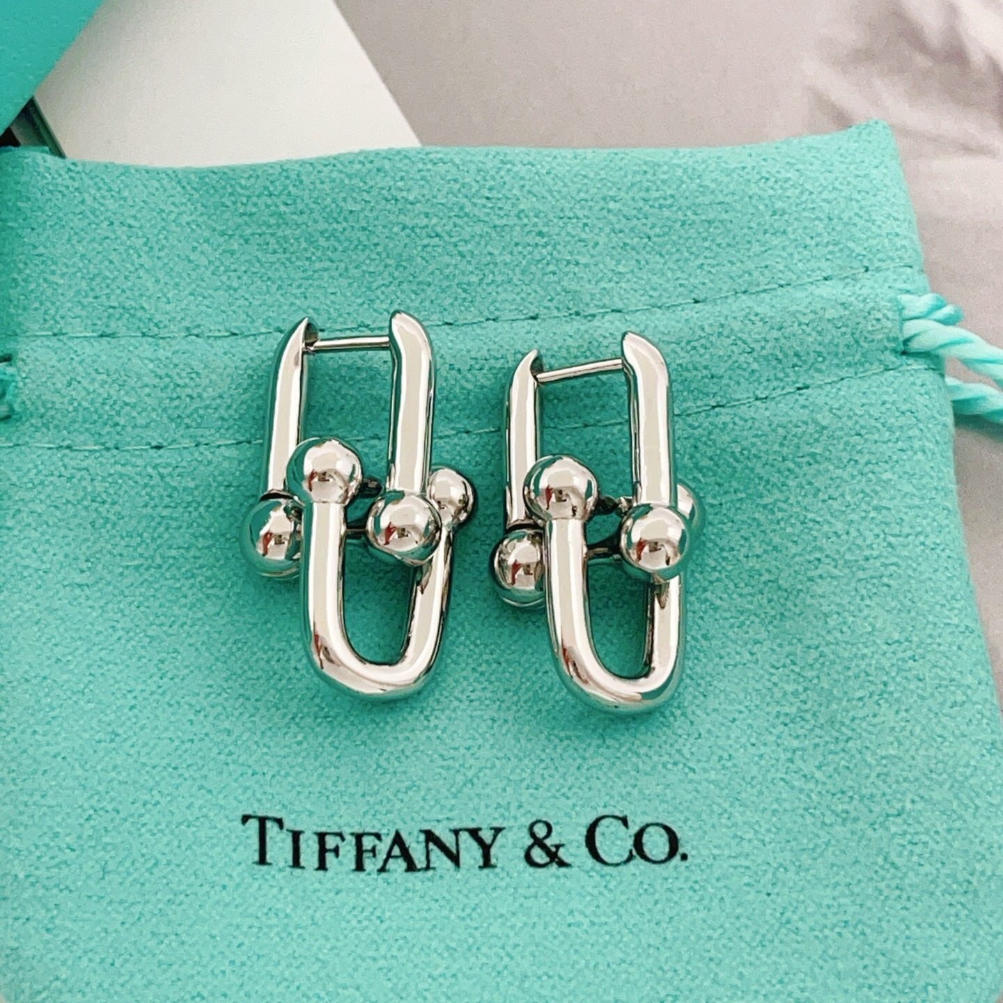【Tiffany*帝芙尼最新款🆕🆕银色光面马蹄耳钉】一致官网黄铜材质，非常的上镜‼️设计很特别值得入手。