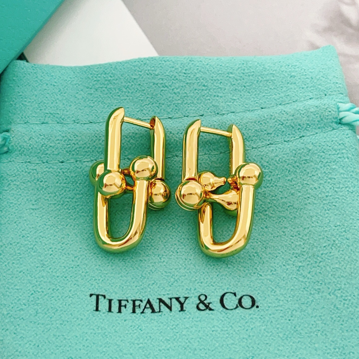 【Tiffany*帝芙尼最新款🆕🆕金色光面马蹄耳钉】一致官网黄铜材质，非常的上镜‼️设计很特别值得入手。