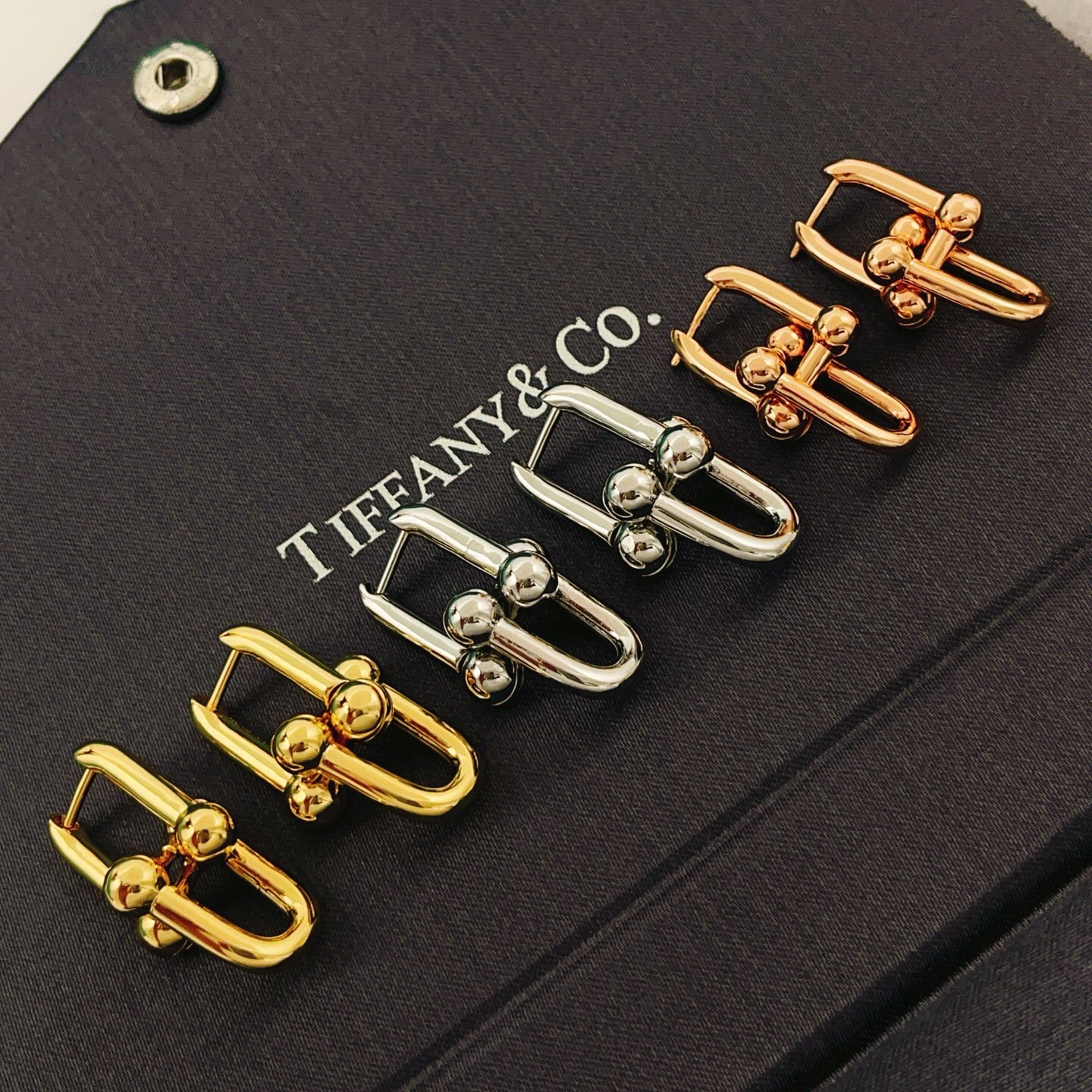 【Tiffany*帝芙尼最新款🆕🆕金色光面马蹄耳钉】一致官网黄铜材质，非常的上镜‼️设计很特别值得入手。