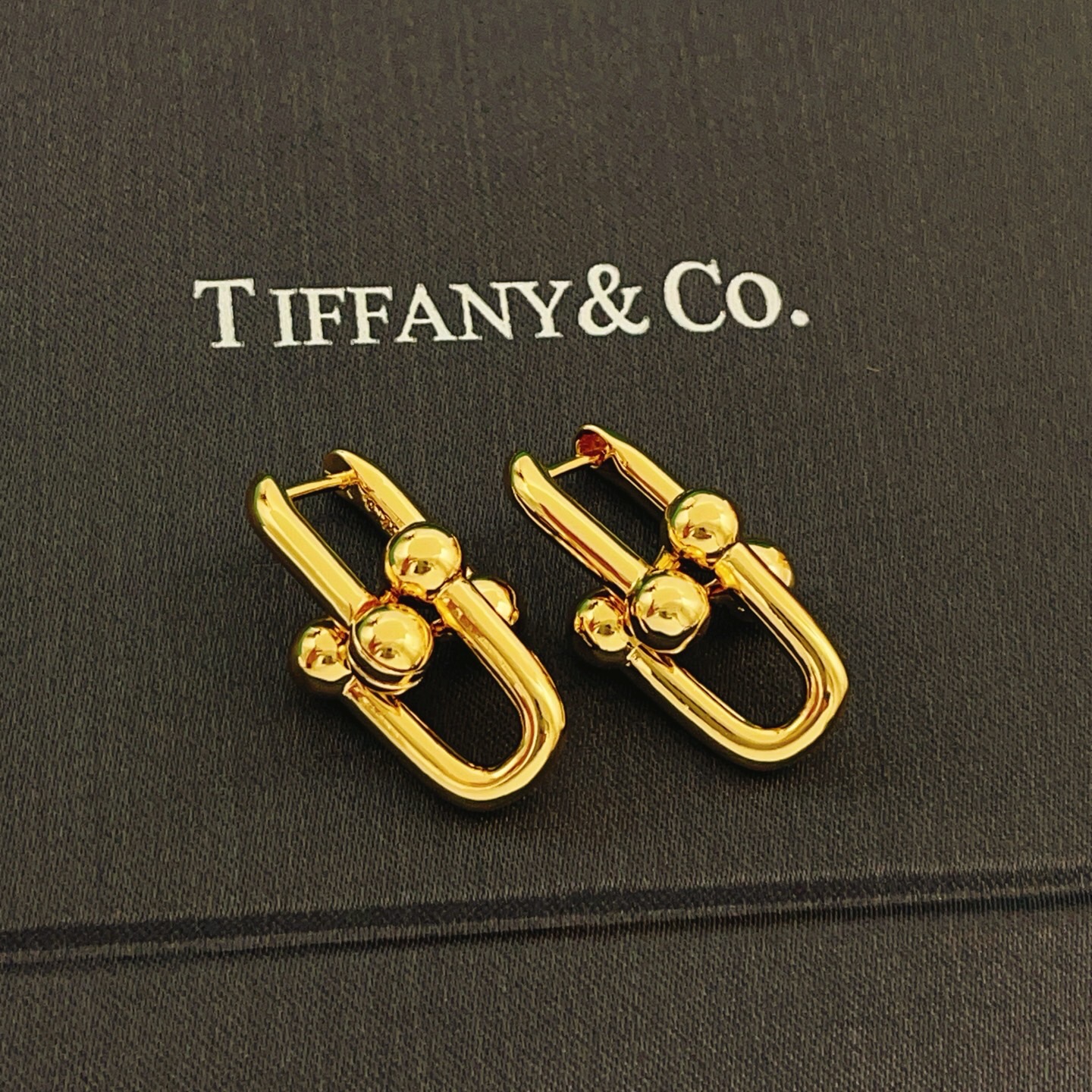 【Tiffany*帝芙尼最新款🆕🆕金色光面马蹄耳钉】一致官网黄铜材质，非常的上镜‼️设计很特别值得入手。