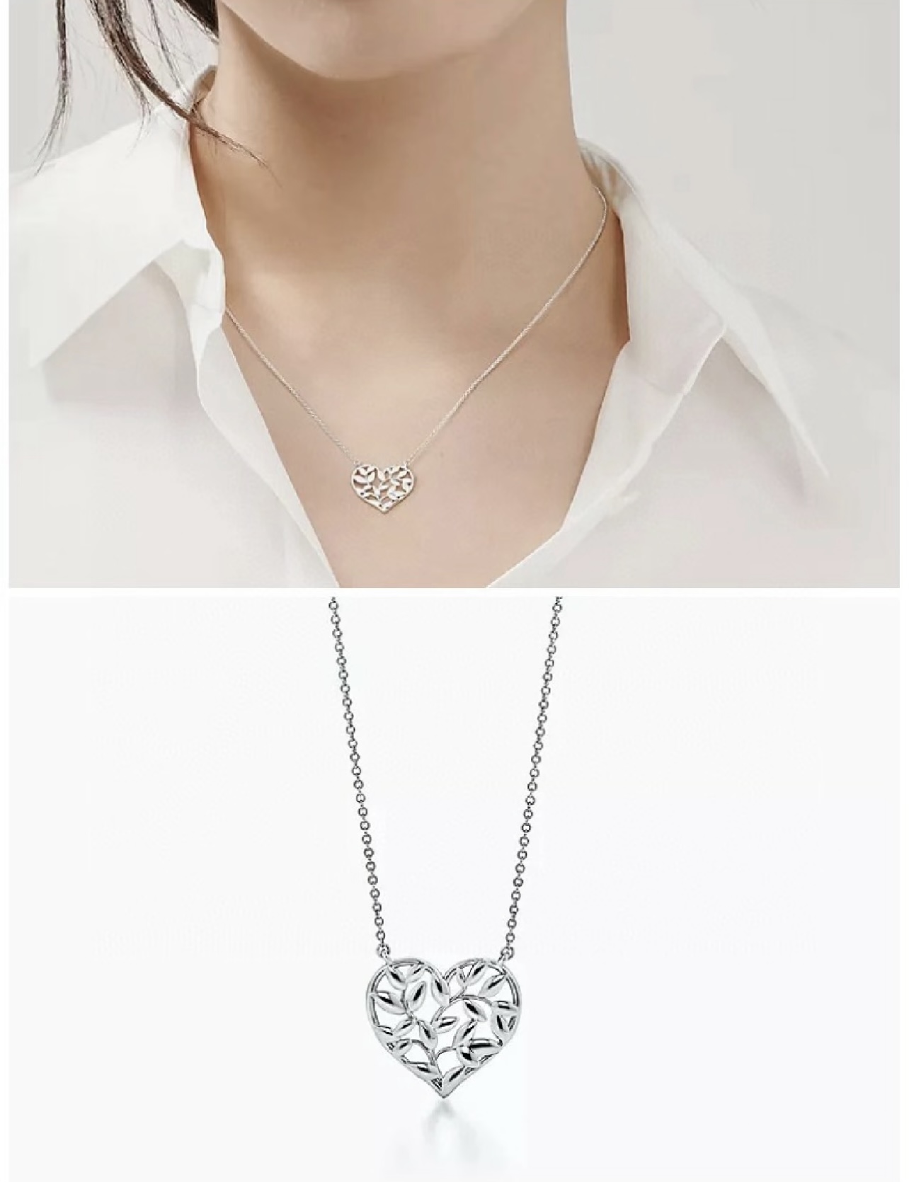 【Tiffany*帝芙尼最新款🆕🆕银色光面爱心项链】一致官网黄铜材质，非常的上镜‼️设计很特别值得入手。