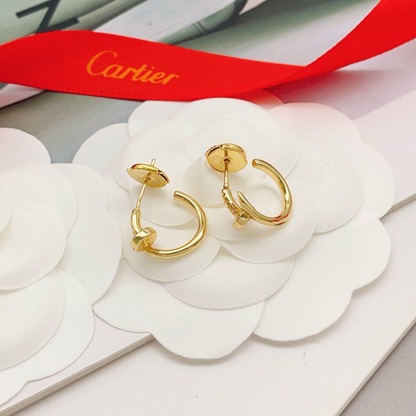 【Cartie*卡地亚最新款🆕🆕金色光面钉子耳钉】一致官网黄铜材质，非常的上镜‼️设计很特别值得入手。高