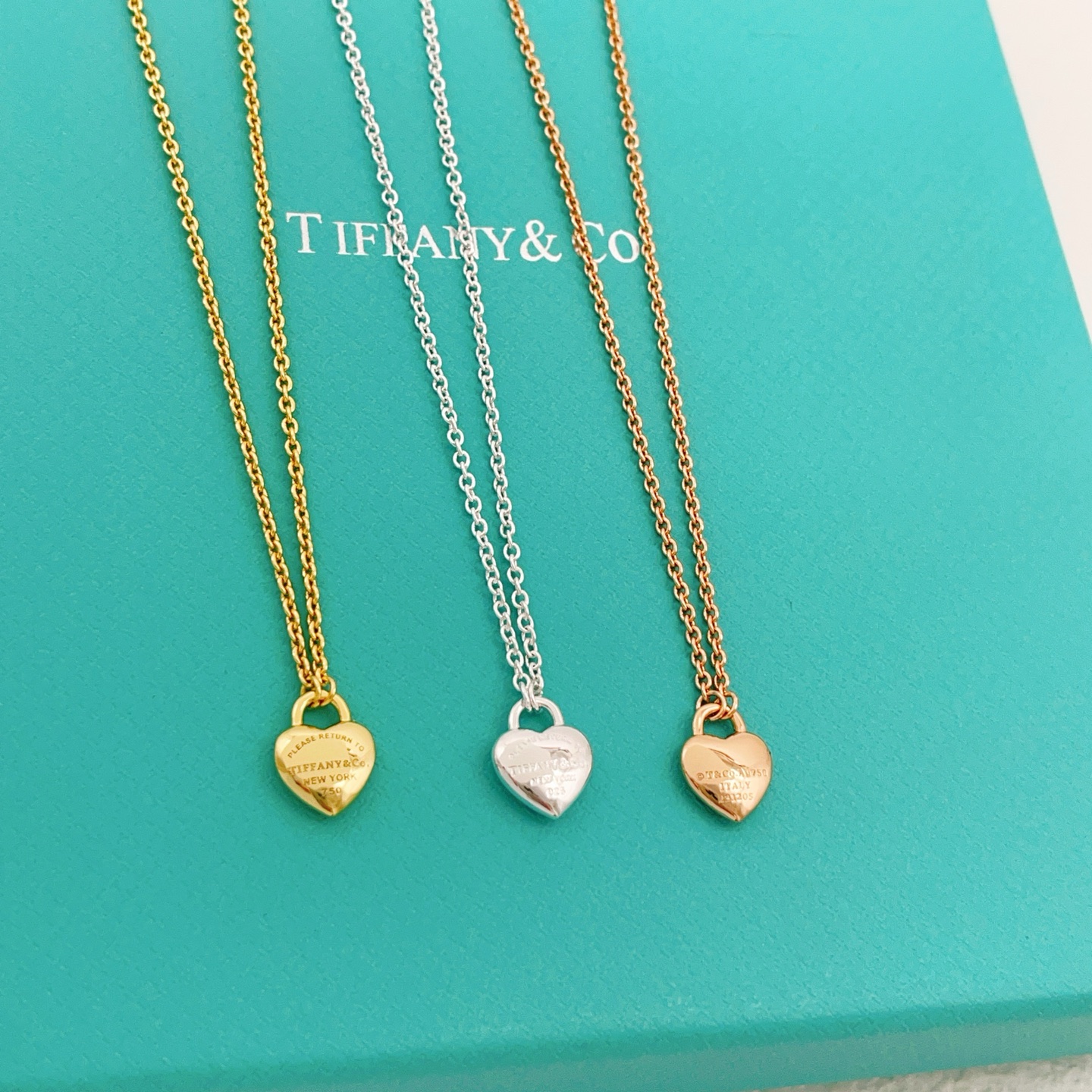 TX185银色TX186金色TX187玫瑰金【Tiffany*帝芙尼最新款🆕🆕玫瑰金光面爱心项链】一致官
