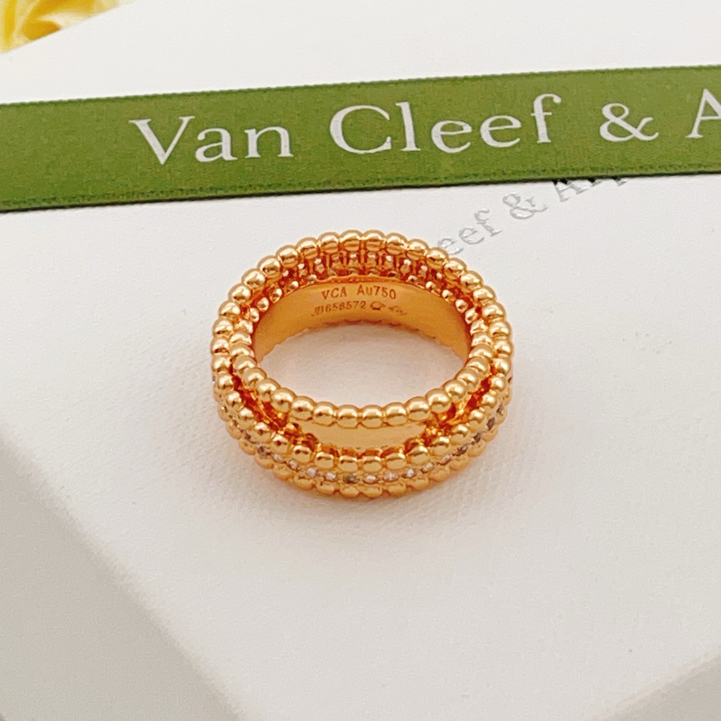 Van Cleef Arpels Perlee ring 18k yellow gold with clear diamonds No 7