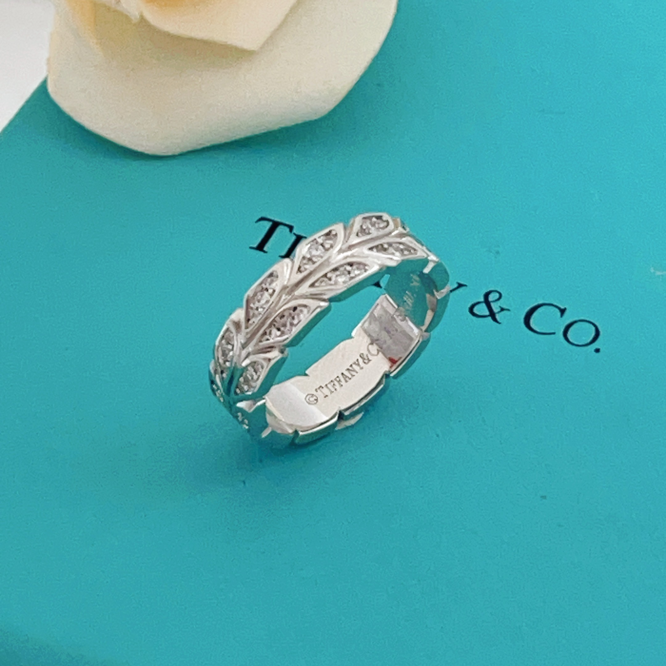 尺寸:6，7，8 码【Tiffany*帝芙尼最新款🆕🆕银色镶钻叶片戒指】一致官网黄铜材质，非常的上镜‼️