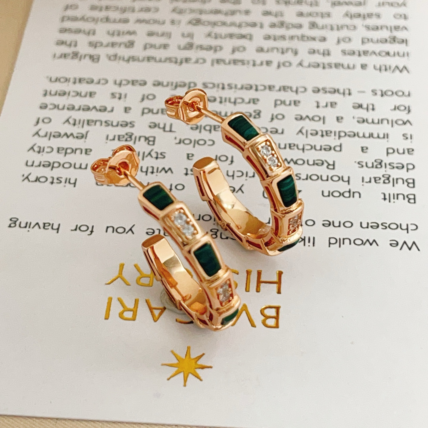 【BVLGARI宝格丽最新款🆕🆕玫瑰金镶钻绿贝蛇骨耳钉】一致官网黄铜材质，非常的上镜‼️设计很特别值得入