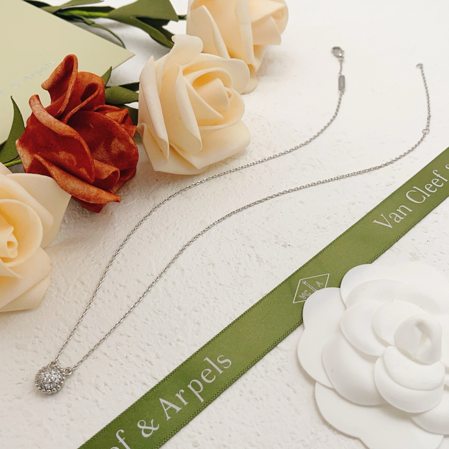 Van Cleef Arpels Perlee necklace White gold with pave diamonds 42cm