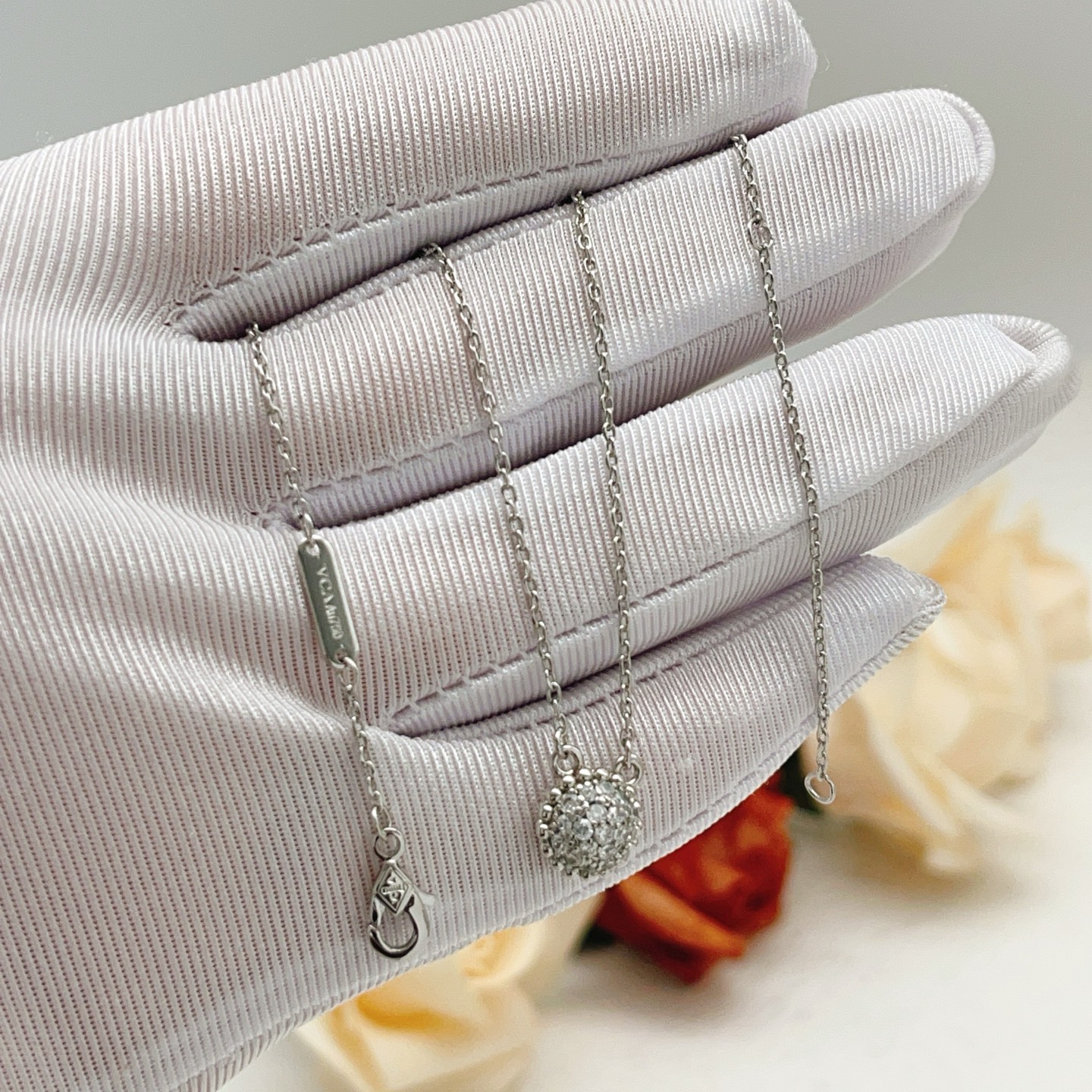 Van Cleef Arpels Perlee necklace White gold with pave diamonds 42cm