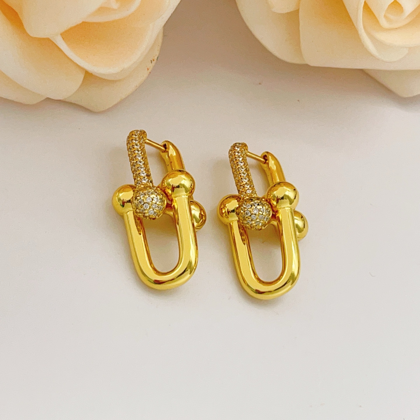 Tiffany Co HardWear earrings 18k yellow gold with pave set clear diamonds 2 5cm length