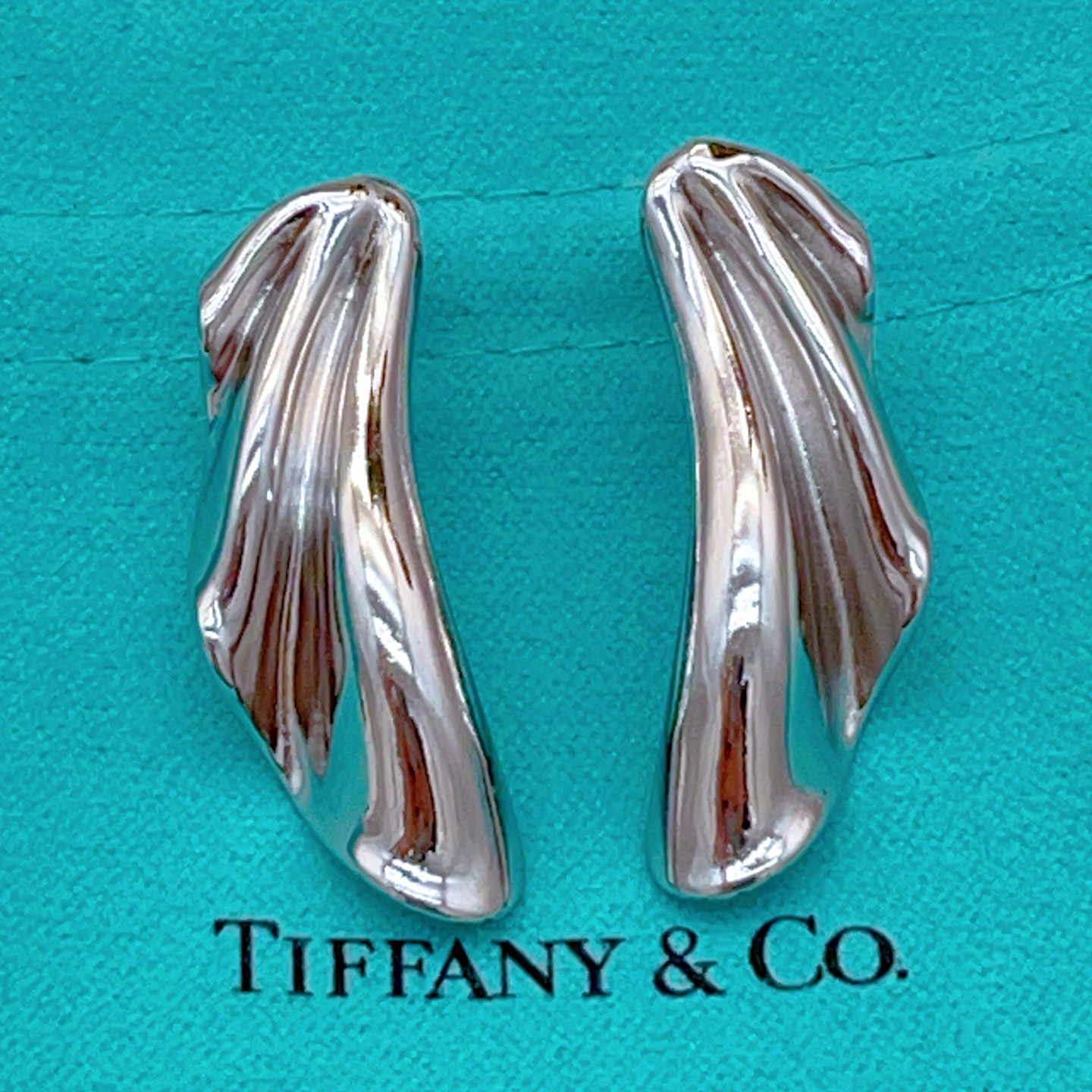 Tiffany Co Elsa Peretti High Tide earrings sterling silver 30mm drop length