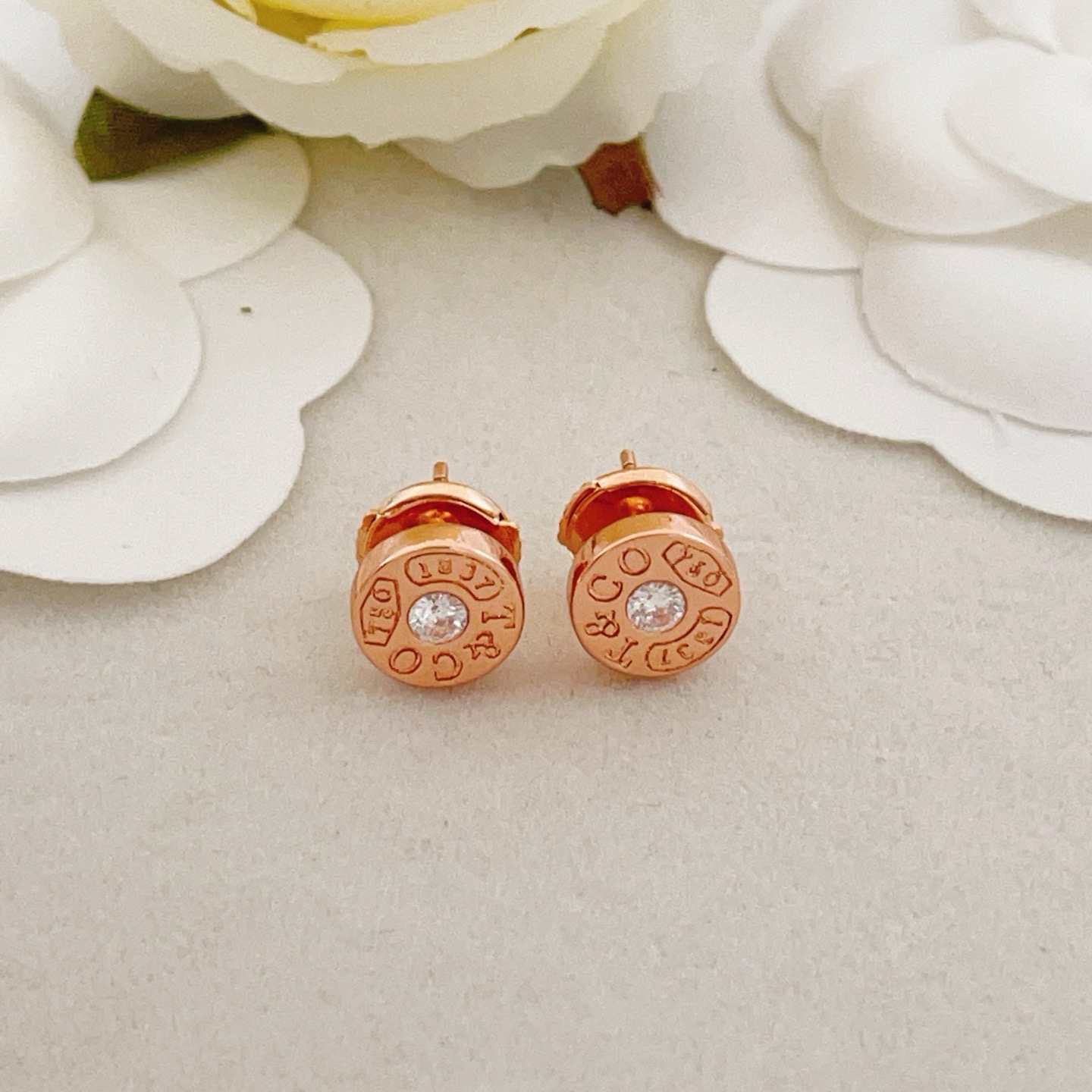 Tiffany 1837 Circle Stud Earrings earrings Rose gold metal with clear diamond accent 6mm stud diameter