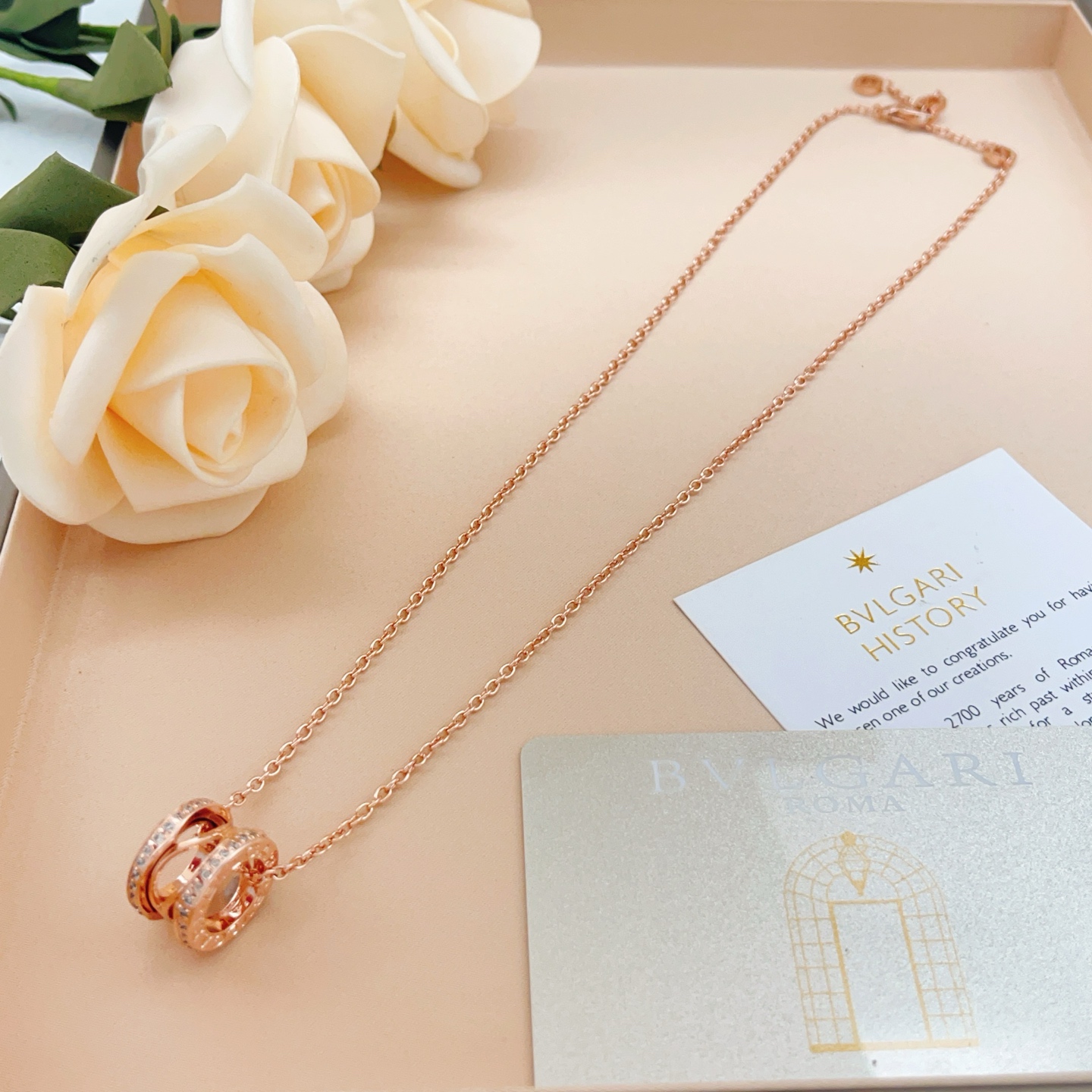 Bvlgari B zero1 necklace Rose gold with clear diamond accents 40-45cm adjustable