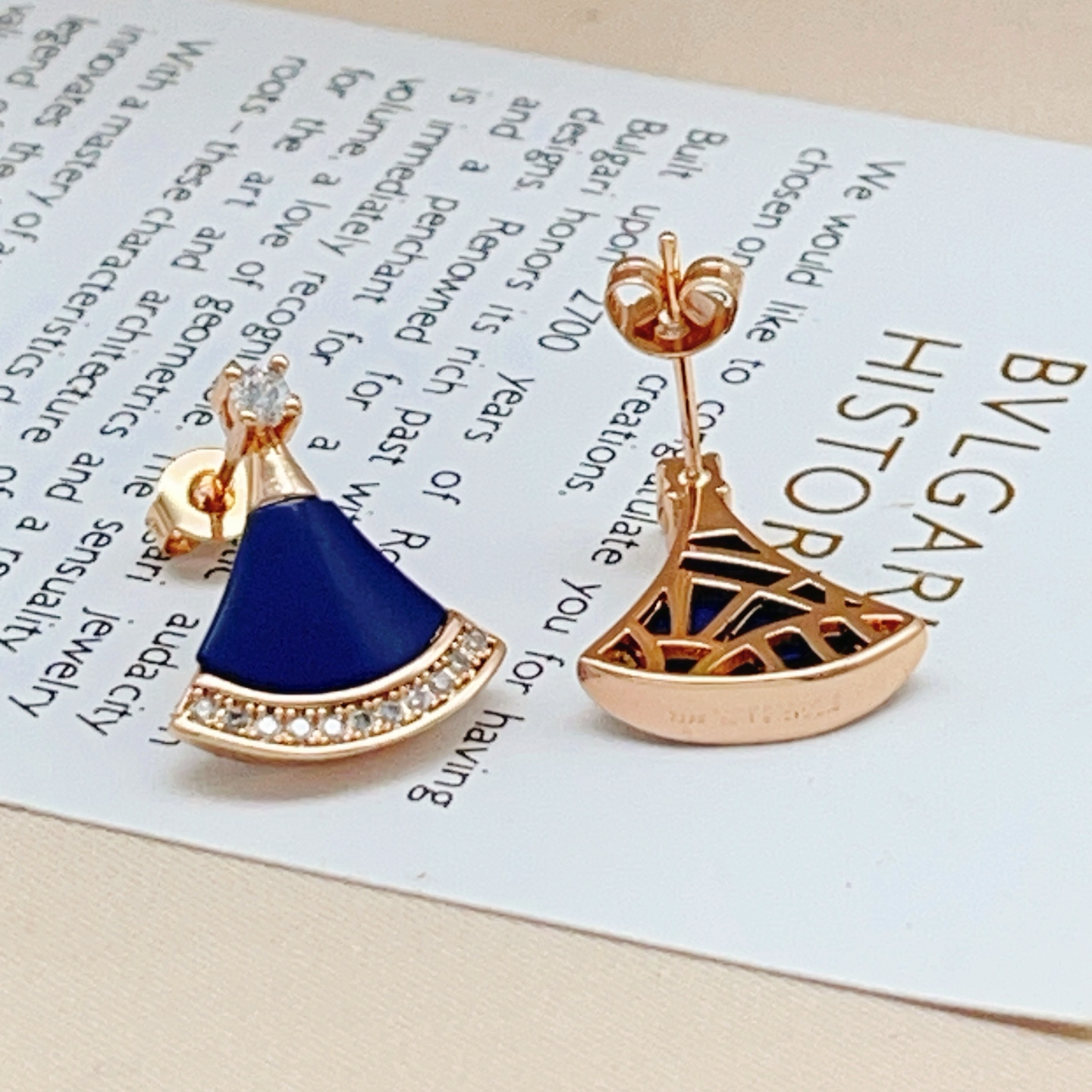 Bvlgari Divas Dream earrings Rose gold lapis lazuli blue clear diamond accents 1 6cm drop length