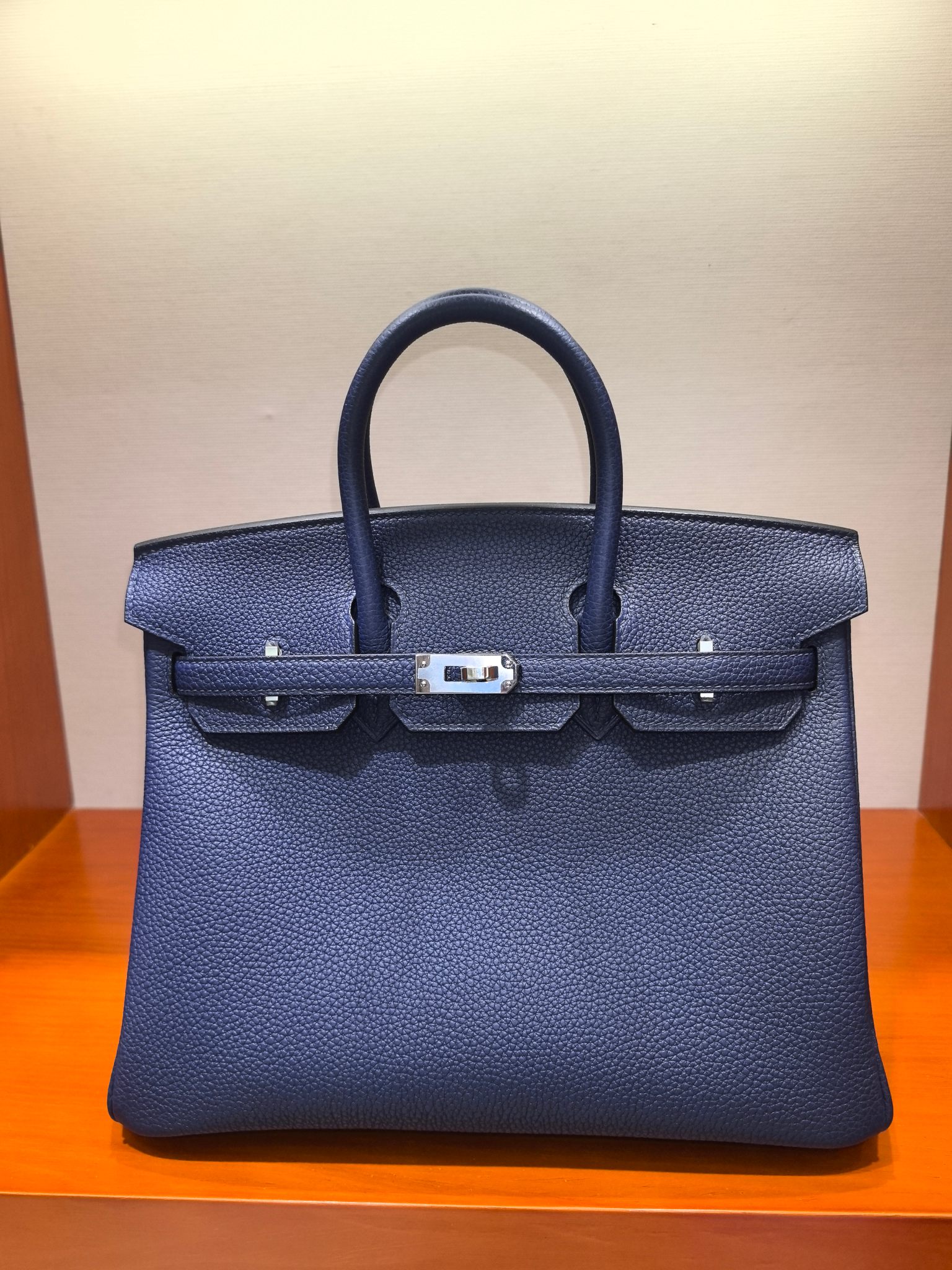 Hermes Birkin 25 Blue Togo Leather Handbag with Silver Hardware