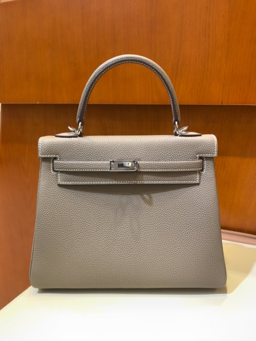 Hermès KL 25cm Togo Calfskin Handbag - Elephant Gray with Silver Hardware
