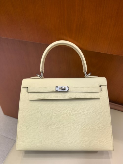 Hermes Kelly 25cm Epsom Leather Handbag - Chic Chick Yellow with Silver Hardware 1 Hermes Kelly 25cm Epsom Leather Handbag - Chic Chick Yellow with Silver Hardware