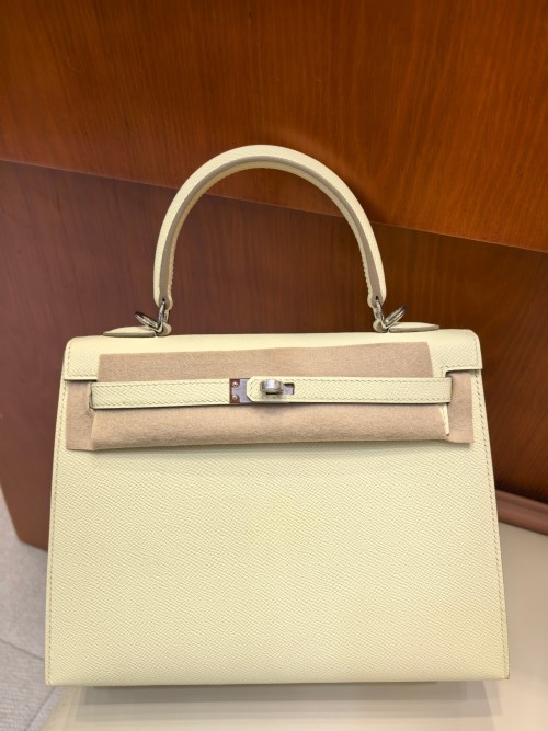 Hermès Kelly Bag in Pale Yellow Leather with Silver Hardware 1 Hermès Kelly Bag in Pale Yellow Leather with Silver Hardware