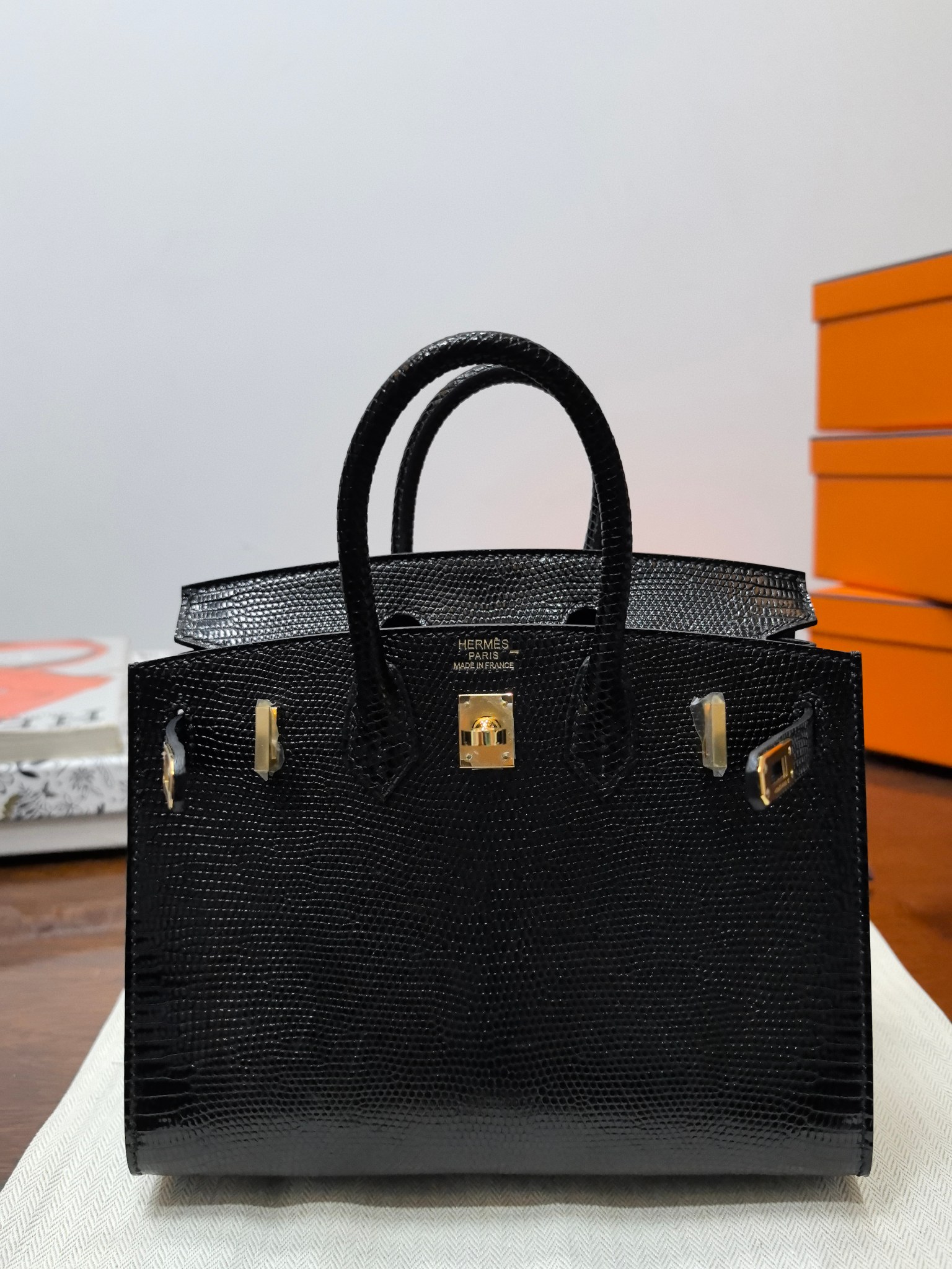 Hermes Black Lizard Birkin 20cm Bag Gold Hardware Top Handle Handbag 10 a1745555771060 2414