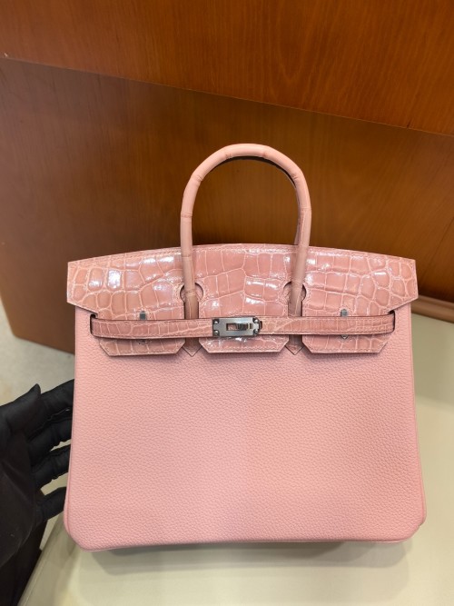 Hermes Birkin 25cm Pink Nilo Crocodile & Togo Leather Silver Hardware 1 Hermes Birkin 25cm Pink Nilo Crocodile & Togo Leather Silver Hardware