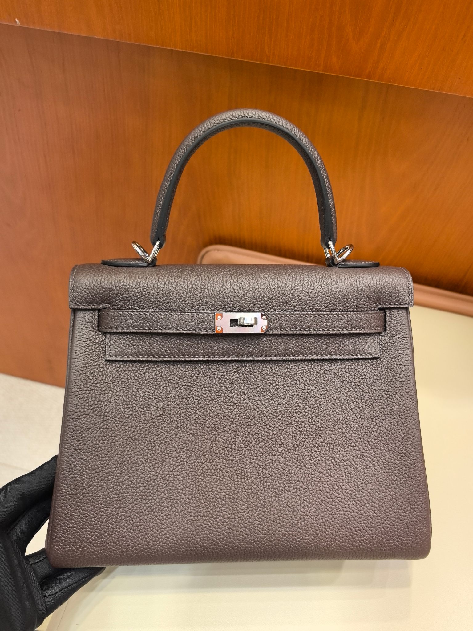 Elegant Brown Togo Leather Kelly Bag with Silver Hardware - 25cm 2 a1746864047017 6608