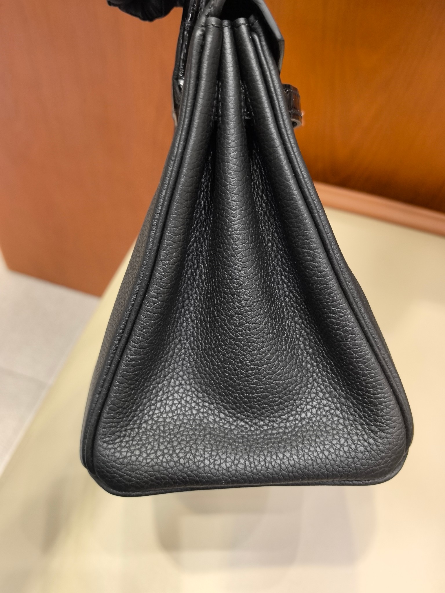 תיק יד שחורה Hermes Birkin 25 ס"מ עור נילוס ועור Togo שחור, סיכות כסף כסף 4 a1746865411557 7075