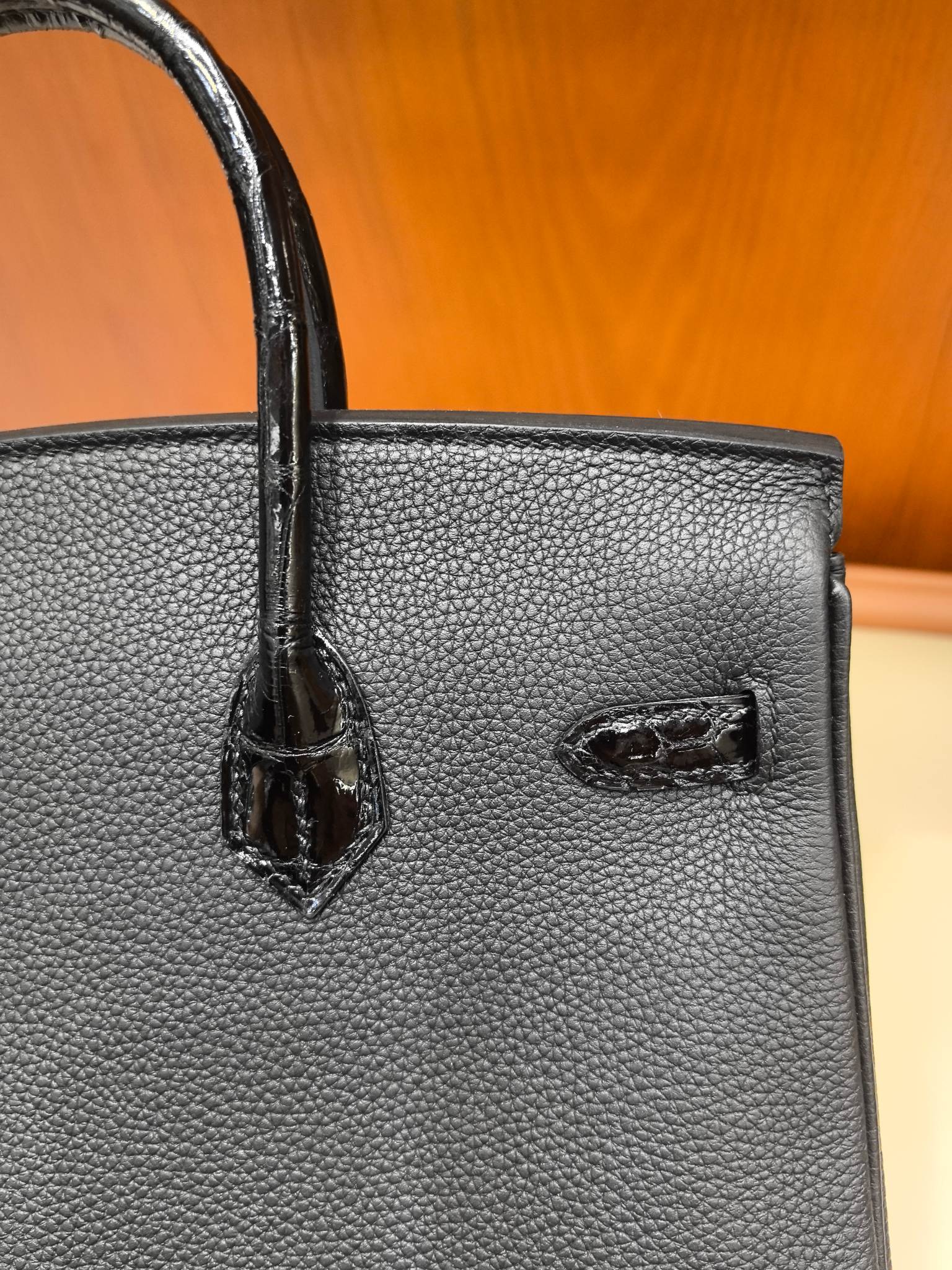 תיק יד שחורה Hermes Birkin 25 ס"מ עור נילוס ועור Togo שחור, סיכות כסף כסף 6 a1746865411966 7681