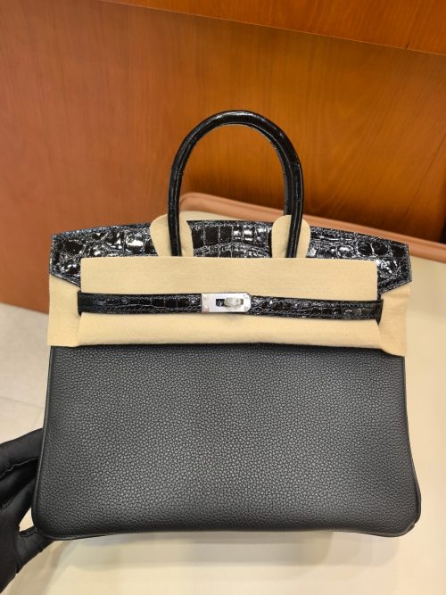 Hermès Birkin 25 Black Togo Leather with Shiny Alligator Handle Bag 1 Hermès Birkin 25 Black Togo Leather with Shiny Alligator Handle Bag