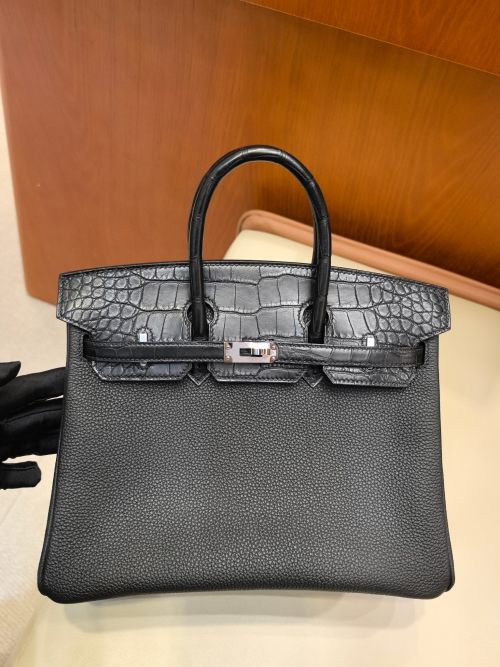 Hermes Touch BK 25cm Black Alligator & Togo Leather Handbag, Silver Hardware 1 Hermes Touch BK 25cm Black Alligator & Togo Leather Handbag, Silver Hardware