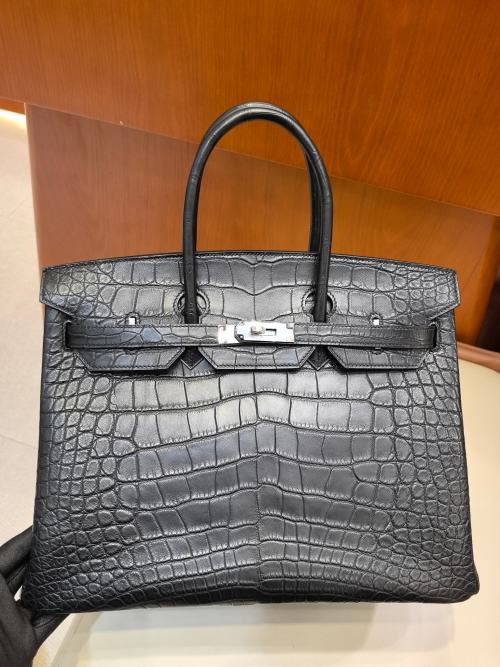 Hermès BK 35cm Black Alligator Leather Bag with Silver Hardware 1 Hermès BK 35cm Black Alligator Leather Bag with Silver Hardware