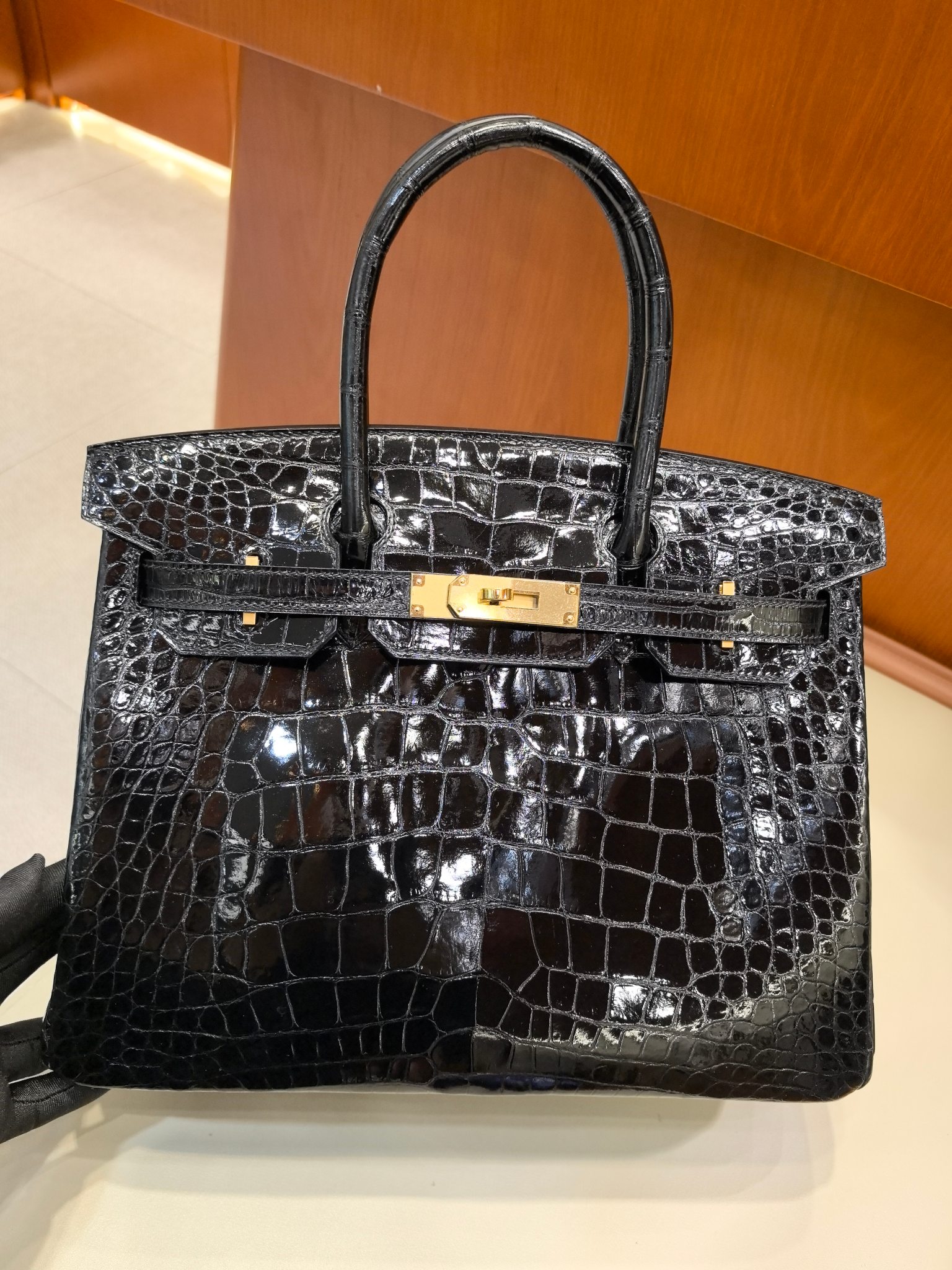 Hermes Birkin 30cm Black Alligator Leather Gold Hardware Top Handle Bag