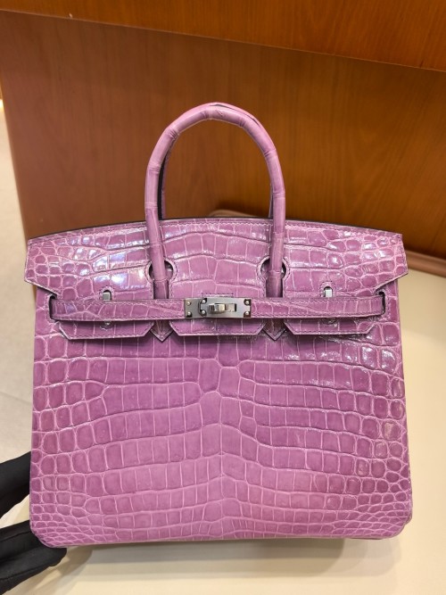 Hermès BK 25cm Alligator Leather Handbag - Taro Purple with Silver Hardware