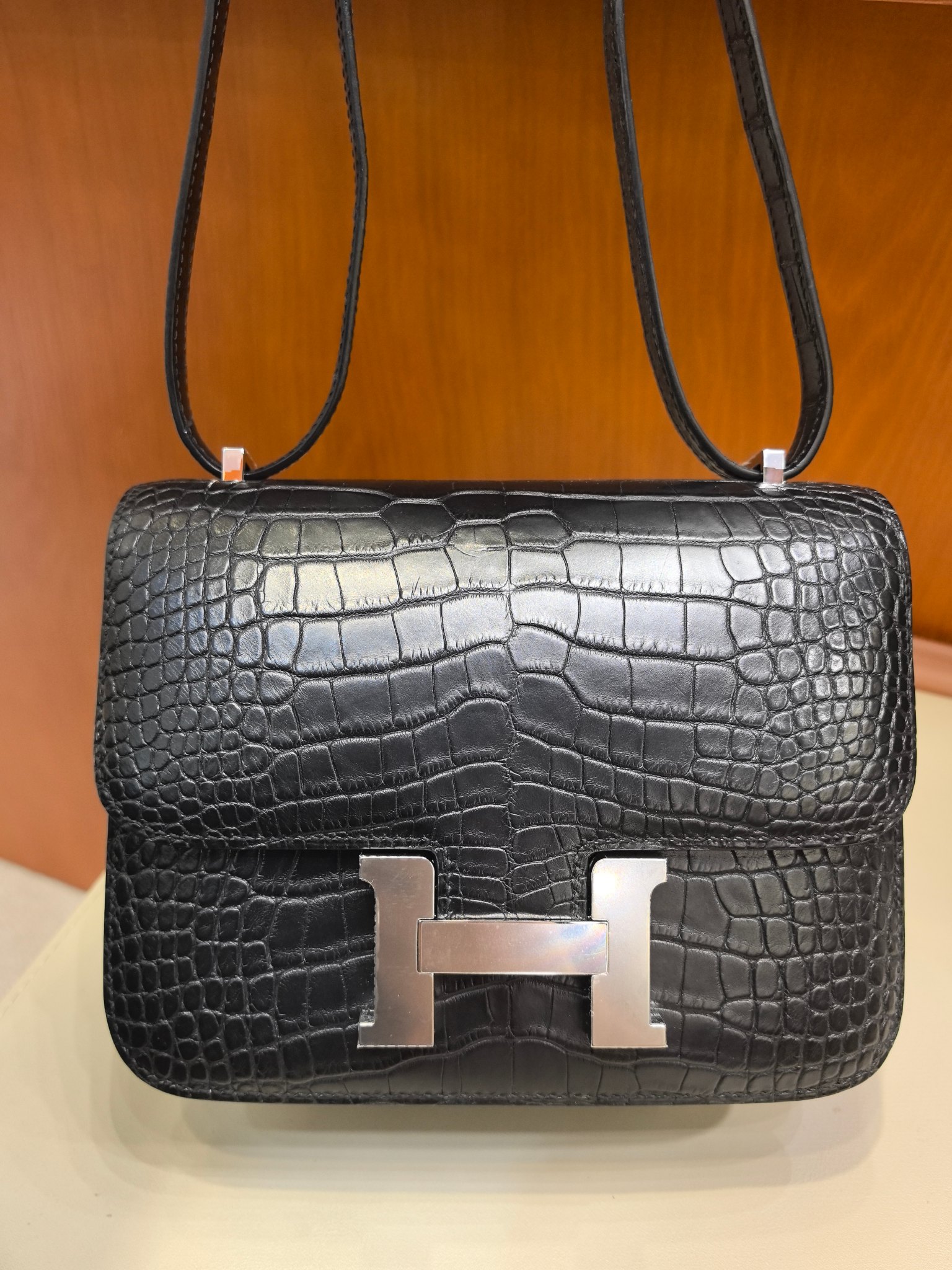 Hermès Constance 18cm Crocodile Noir Argent - Sac à Main d'Exception