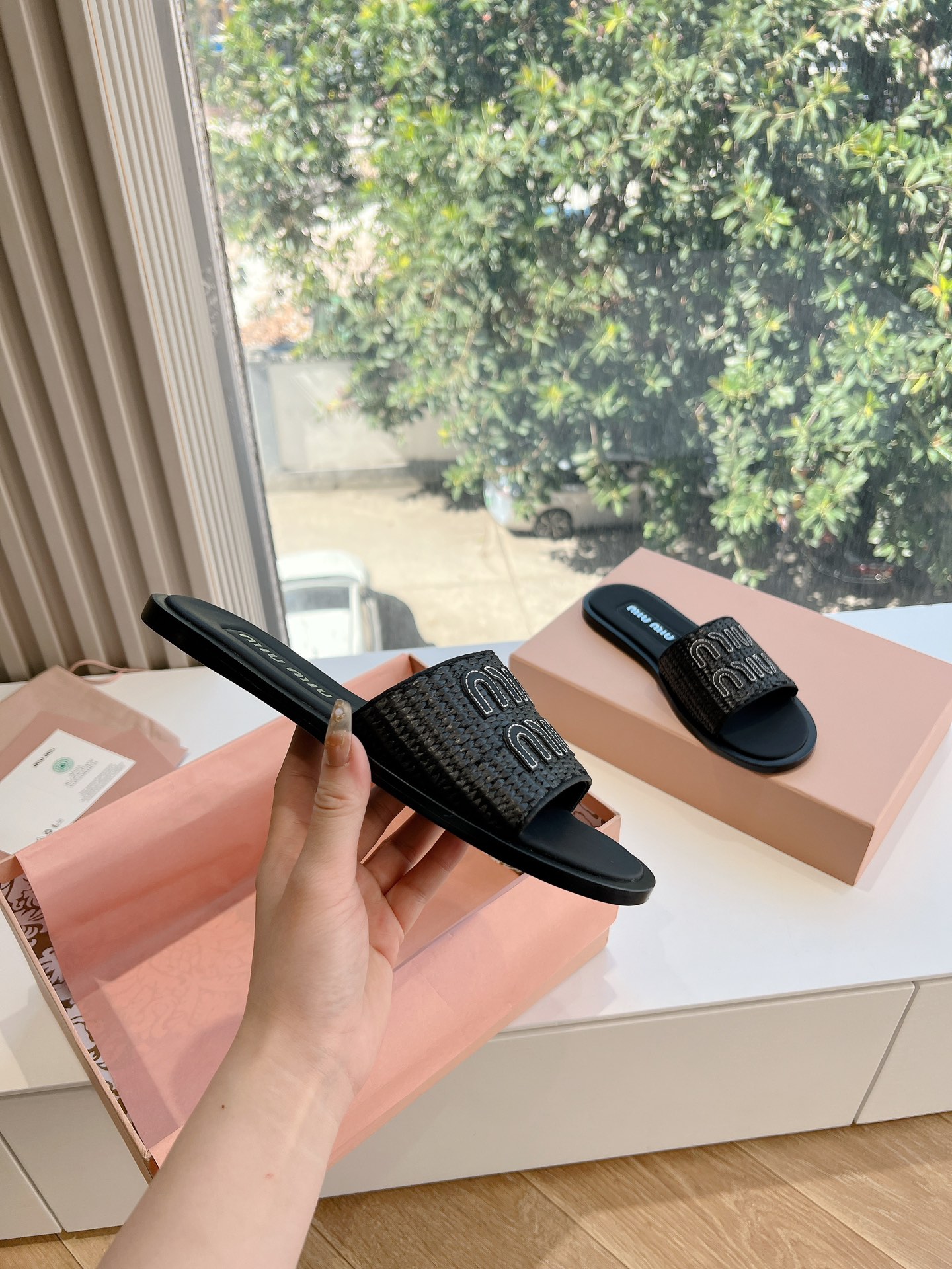 🌾G042独家上新Miu Miu2014平底编织字母平底拖Zp开发 原版拆卸 对版缪缪字母秒杀市面版本 