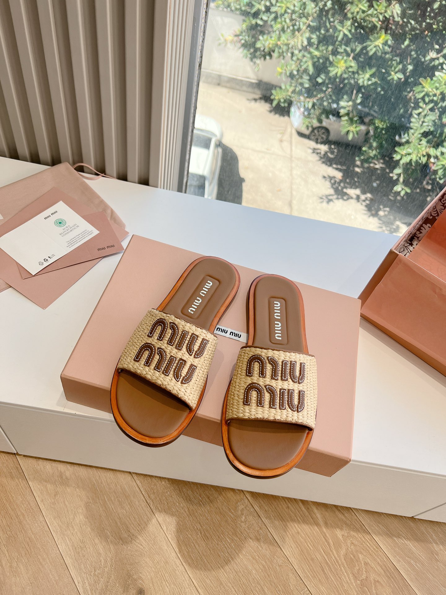 🌾G042独家上新Miu Miu2014平底编织字母平底拖Zp开发 原版拆卸 对版缪缪字母秒杀市面版本 