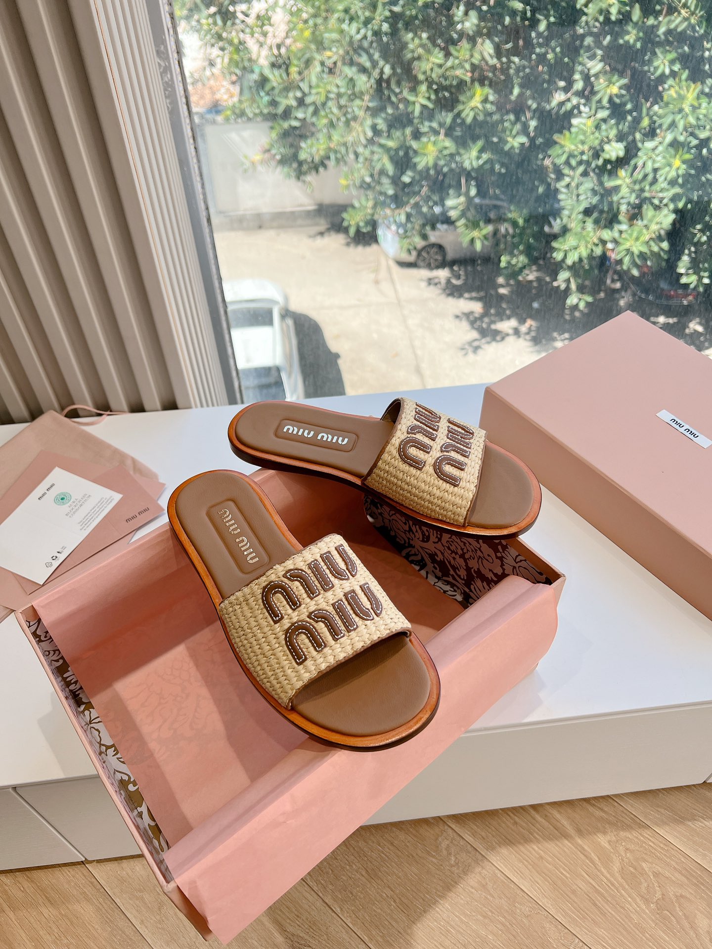 🌾G042独家上新Miu Miu2014平底编织字母平底拖Zp开发 原版拆卸 对版缪缪字母秒杀市面版本 