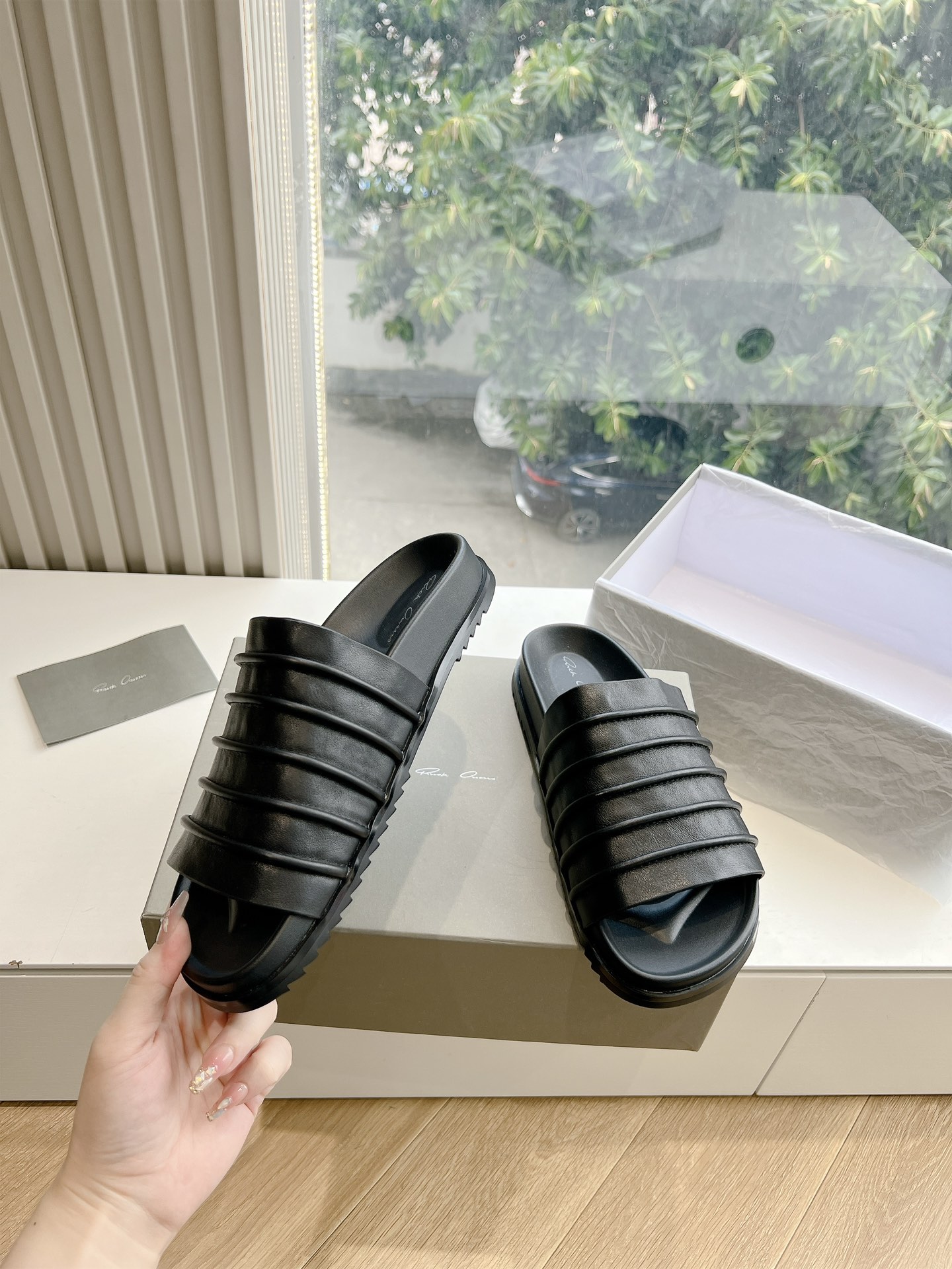 Rick Owens OWENS 瑞克 欧文斯24秋冬情侣系列EDFU全粒面小牛皮 凉鞋拖鞋休闲鞋细带