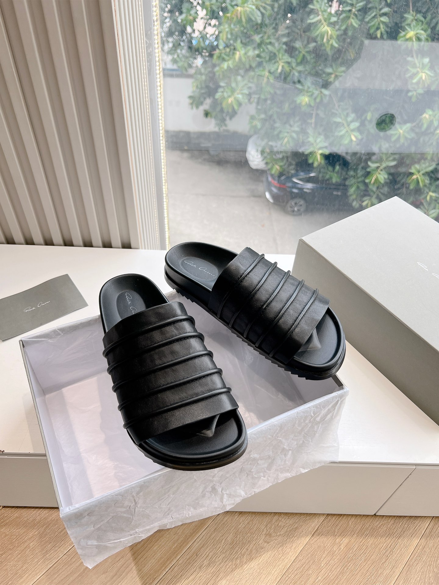 Rick Owens OWENS 瑞克 欧文斯24秋冬情侣系列EDFU全粒面小牛皮 凉鞋拖鞋休闲鞋细带