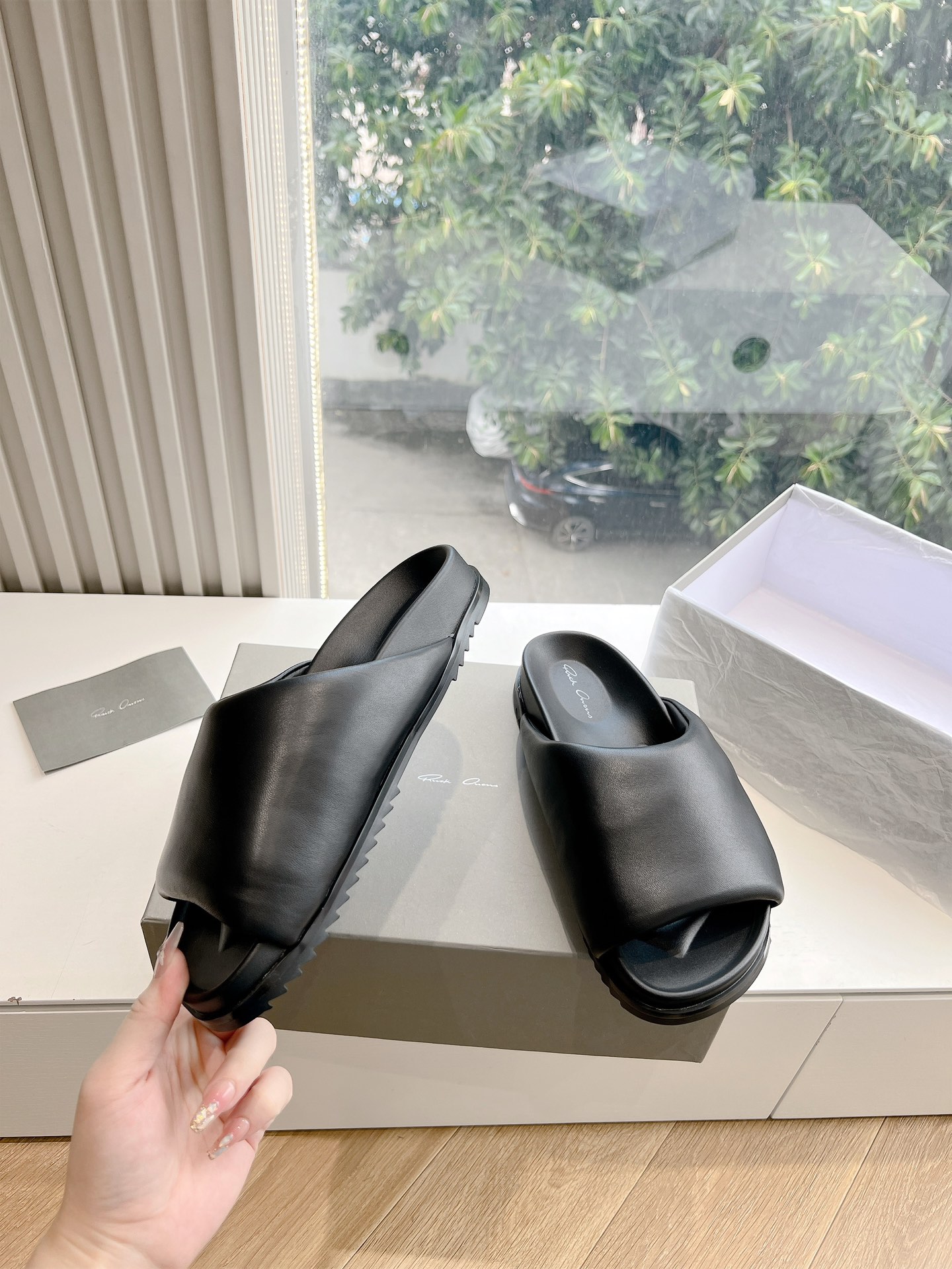 Rick Owens OWENS 瑞克 欧文斯24秋冬情侣系列EDFU全粒面小牛皮 凉鞋拖鞋休闲鞋细带