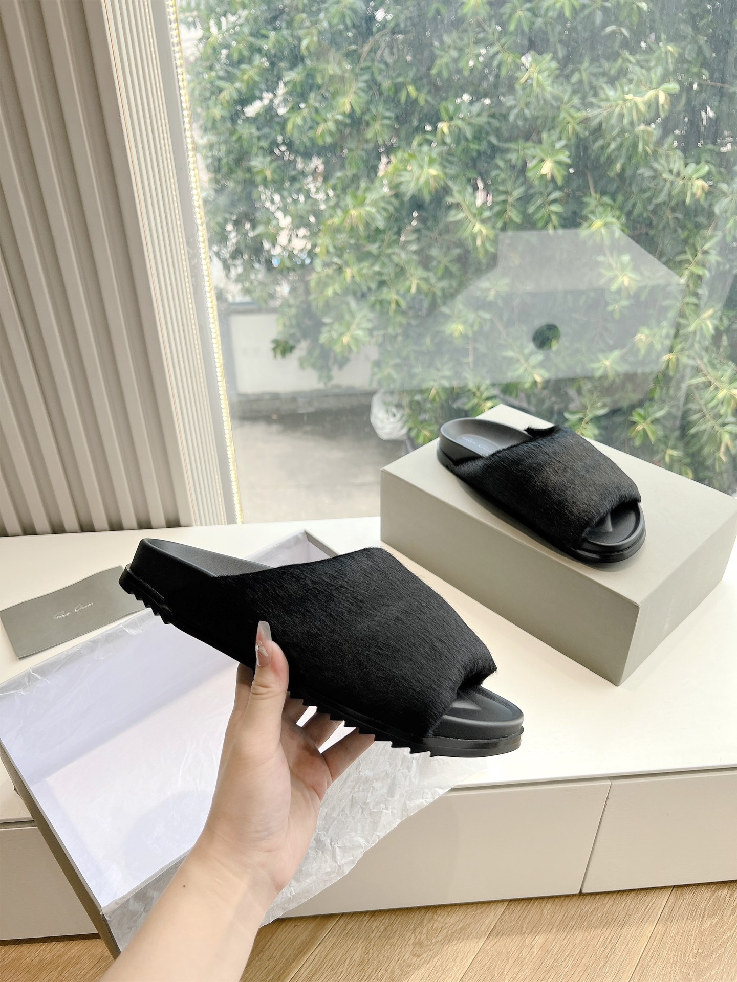 Rick Owens OWENS 瑞克 欧文斯24秋冬情侣系列EDFU全粒面小牛皮 凉鞋拖鞋休闲鞋细带