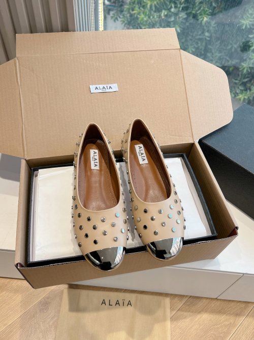 Alaïa Studded Leather Ballet Flats with Metal Cap-Toe 1 Alaïa Studded Leather Ballet Flats with Metal Cap-Toe