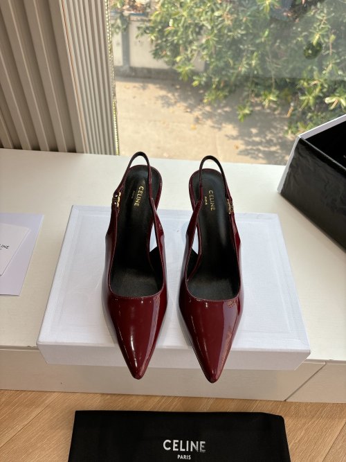 Celine Women's Pointed Slingback Heel in Burgundy Patent Leather 1 Celine Women's Pointed Slingback Heel in Burgundy Patent Leather