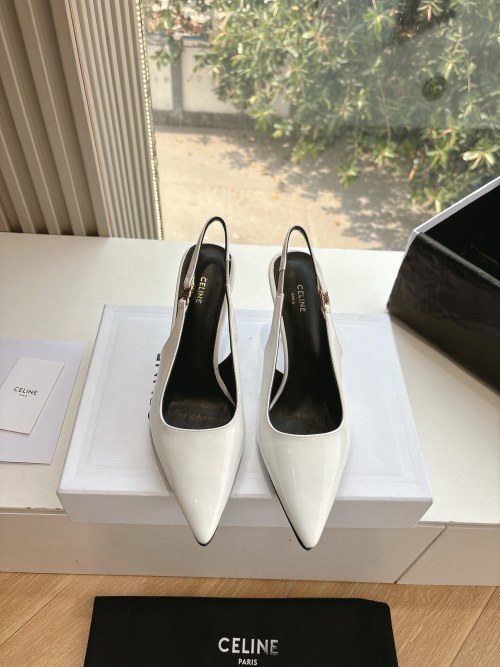 Celine Slingback Pumps in White Patent Leather - Pointed Toe Heels 1 Celine Slingback Pumps in White Patent Leather - Pointed Toe Heels