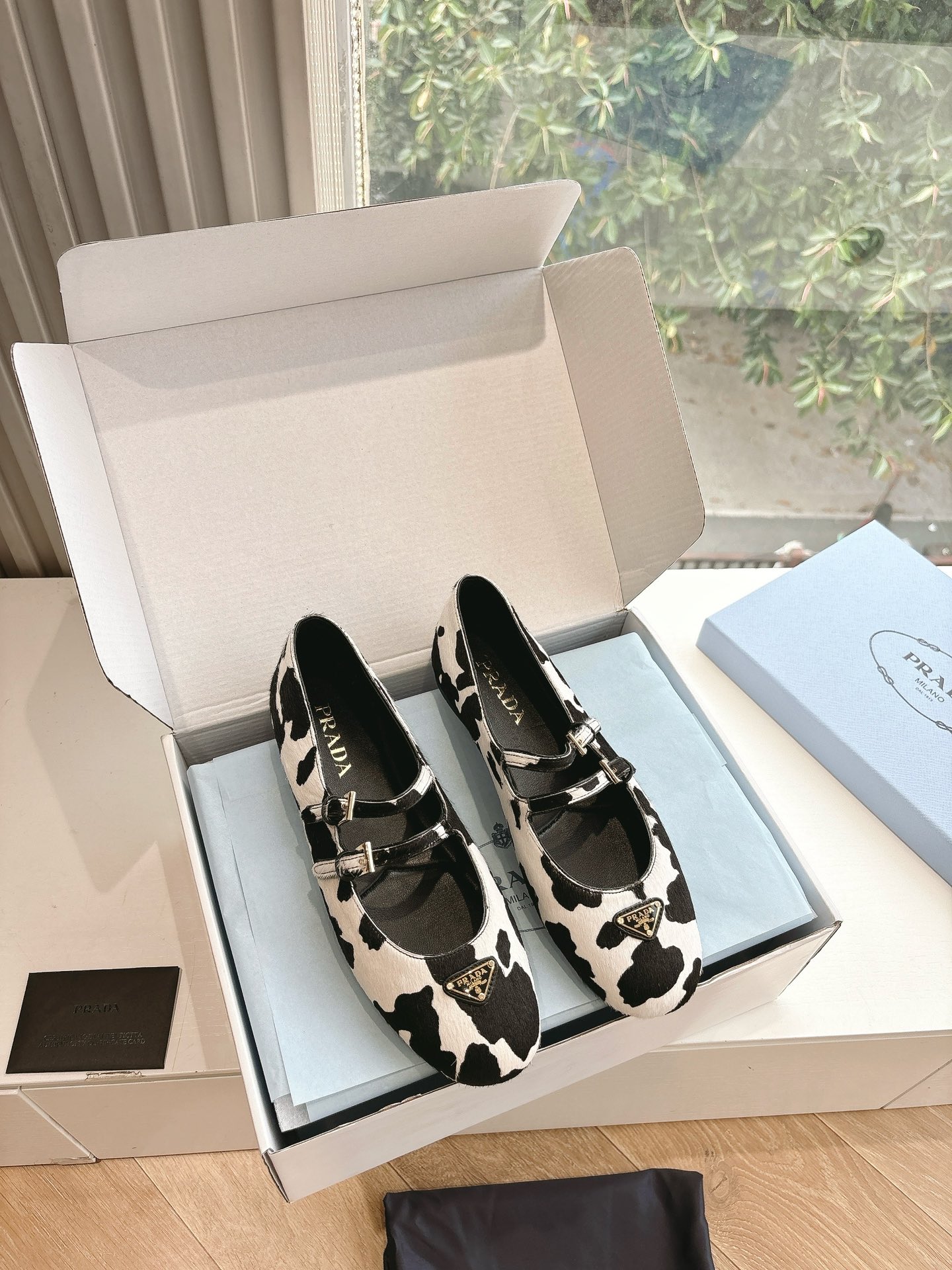 PRADA Mary Jane Loafers Pony Hair Black White
