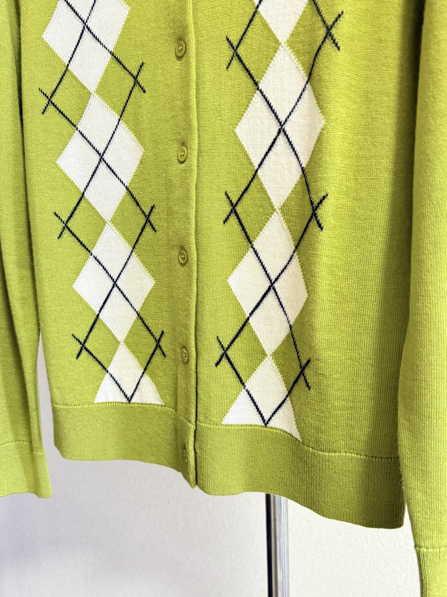 Miu Miu Women's Argyle Knit Cardigan, Round Neck, Fine Wool, Slim Fit 6 i1754885630514 674 0 4