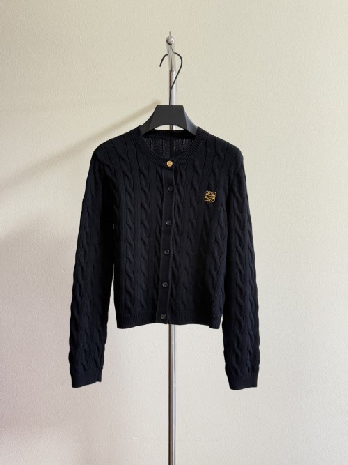 Loewe Women's Blue Cotton Cable Knit Cardigan with Embroidered Logo 1 Loewe Women's Blue Cotton Cable Knit Cardigan with Embroidered Logo